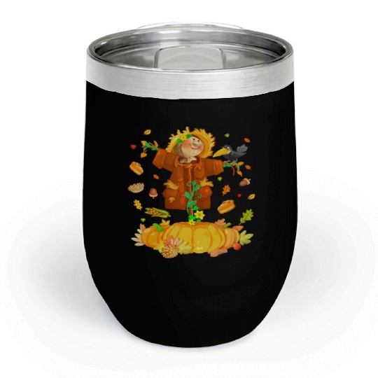 Scarecrow Pumpkin Garden Hello Thanksgiving Chill Wine Tumblers