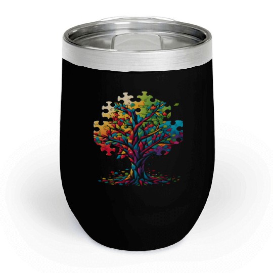 Neurodiversity Autism Awareness Colorful Tree Puzz Chill Wine Tumblers