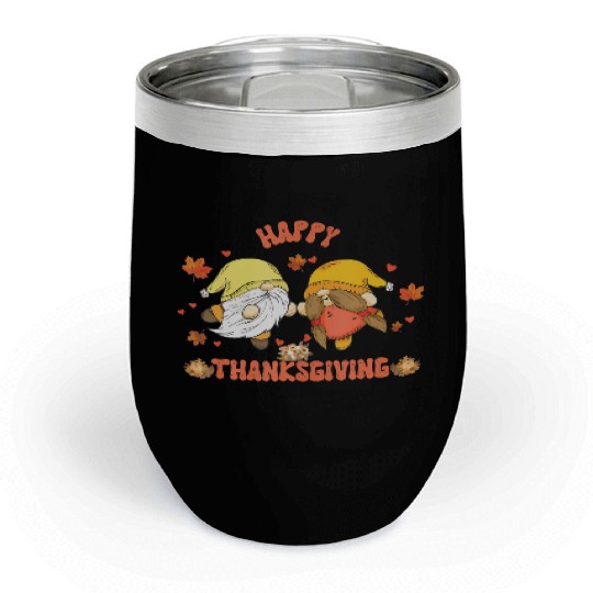 Happy Thanksgiving Gnomes Pumpkin Autumn Leaves Chill Wine Tumblers