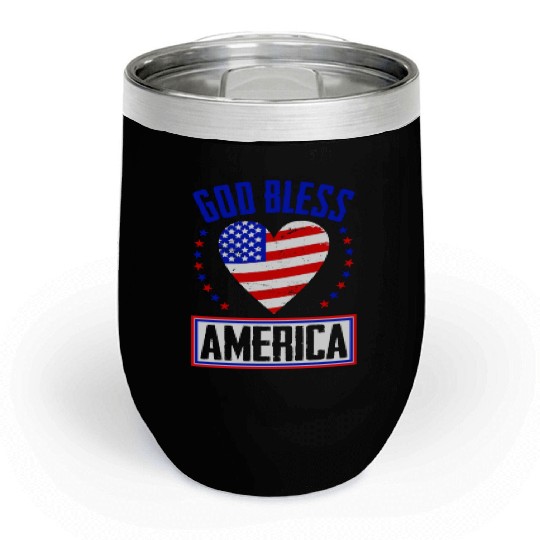 God Bless America Independence Day USA Patriot Chill Wine Tumblers