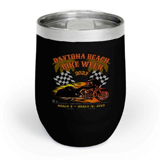 Daytona Beach Bike Week 2023 Checkered Flag Front Chill Wine Tumblers