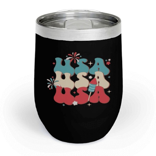 USA And Fireworks, Independence Day Chill Wine Tumblers