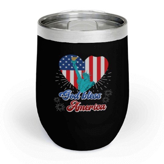 God Bless America Independence Day 4th July USA Chill Wine Tumblers