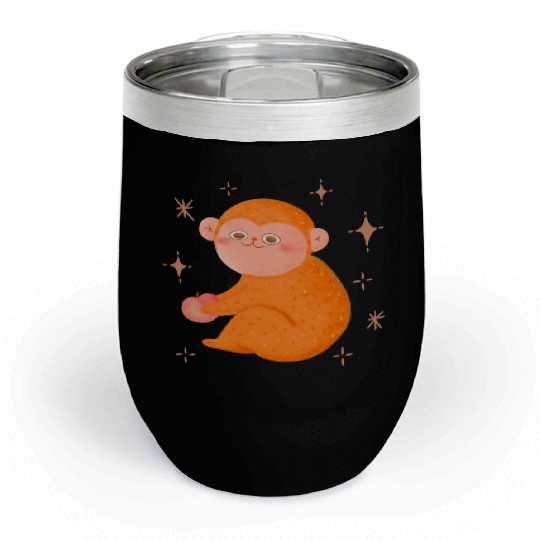 Cute Monkey With Honey Peach Chill Wine Tumblers