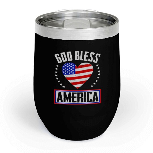 God Bless America Independence Day USA Patriot Chill Wine Tumblers