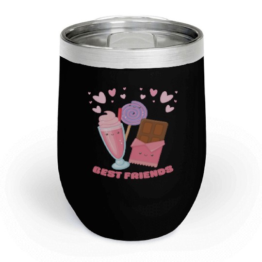 Cute Best Friends Lollipop Ice cream And Chocolate Chill Wine Tumblers