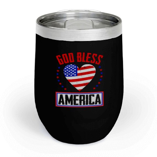God Bless America Independence Day USA Patriot Chill Wine Tumblers