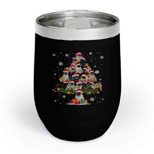 Pug Dog Tree In Snow Santa Chill Wine Tumblers