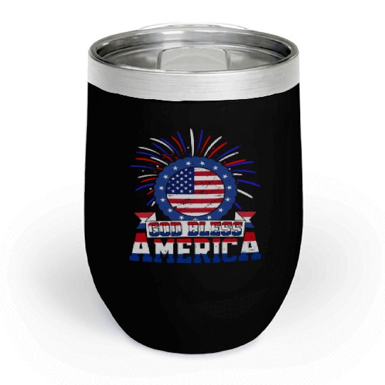 God Bless America Independence Day USA Patriot Chill Wine Tumblers