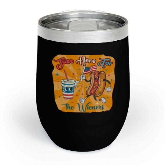 I'm Just Here For The Wieners Cartoon Hot Dog 4Th Chill Wine Tumblers
