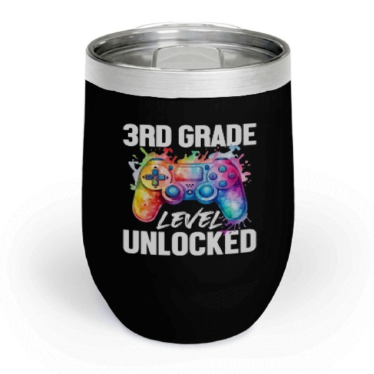 3rd Grade Level Unlocked Back to School Video Game Chill Wine Tumblers