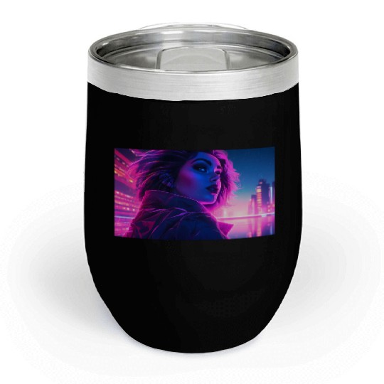 Synthwave Girl - Futuristic Design neon colors Chill Wine Tumblers