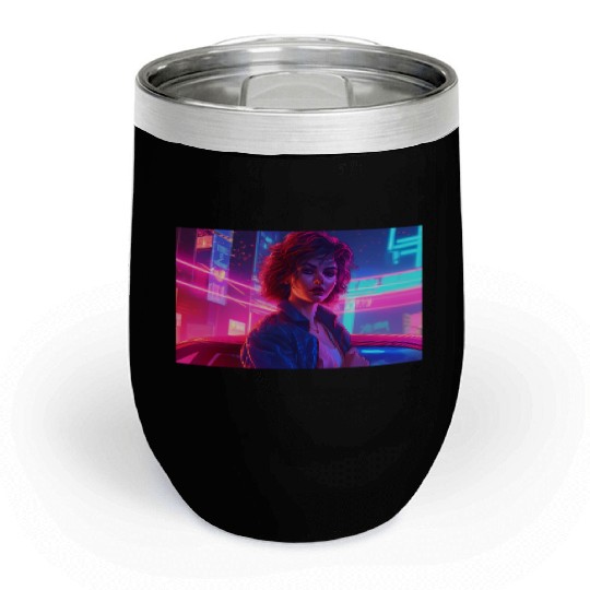 Synthwave Girl - Anime Portrait in Neon Colors Chill Wine Tumblers