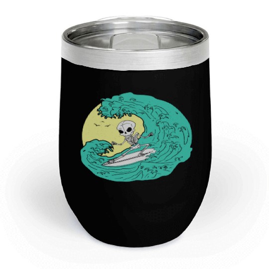 Skeleton surfing on Wave Chill Wine Tumblers