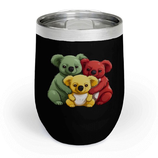 Colorful Koala Family, Red, Yellow and Green Chill Wine Tumblers