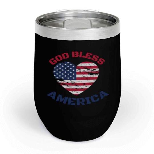 God Bless America, Heart Flag Shape. Chill Wine Tumblers