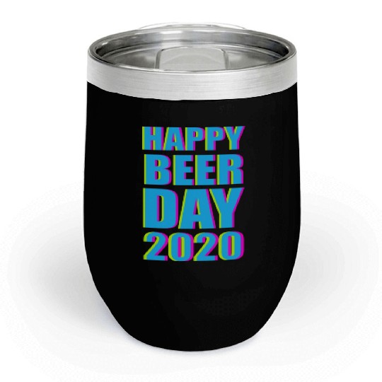 Minimalist Happy Beer Day 2020 Neon Typography Chill Wine Tumblers