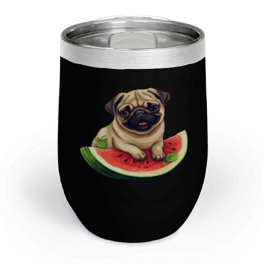 Pug with Melon, Funny Summer Design for Dog Lovers Chill Wine Tumblers