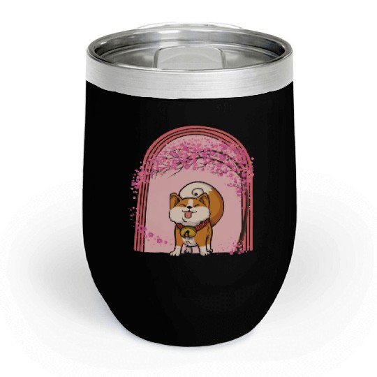 Cherry Blossom Chill Wine Tumblers, Shiba Inu Dog Sakura Kawaii