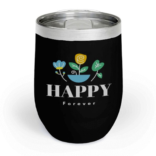 Happy forever floral flowers minimalist cool Chill Wine Tumblers