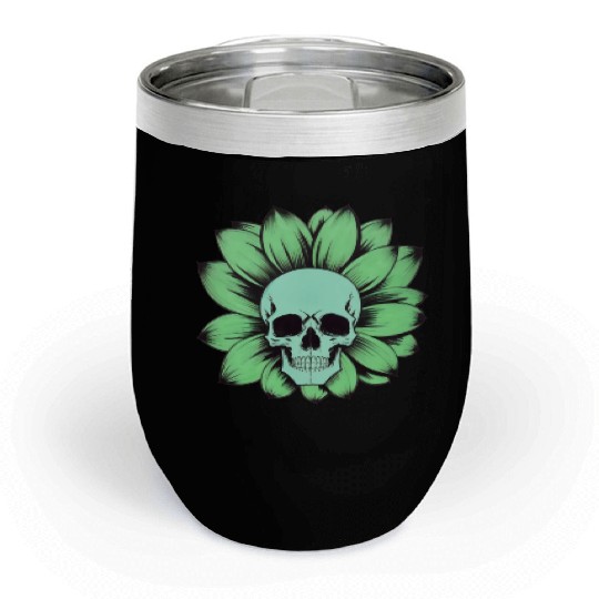 Green Toxic Sunflower Skull Vintage Style Chill Wine Tumblers