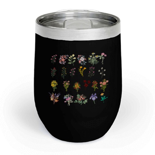 Retro Wildflowers Floral design Chill Wine Tumblers