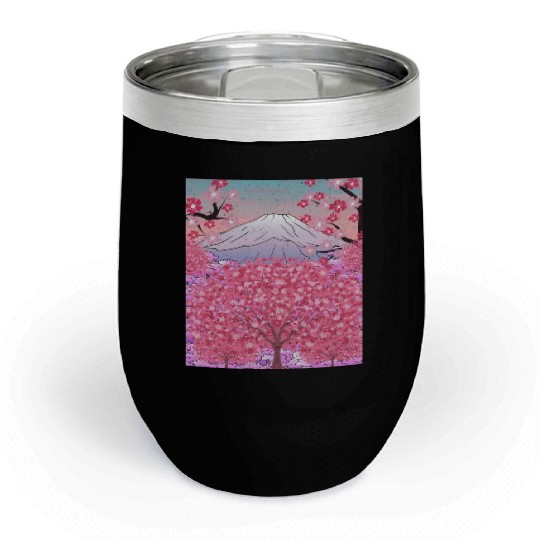 Japan nature mountain sakura gift cherry blossoms Chill Wine Tumblers