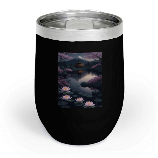Asia Landscape by night Serene Mount Fuji Chill Wine Tumblers