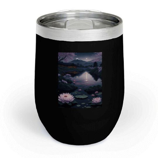 Asia Landscape by night Serene Mount Fuji Chill Wine Tumblers