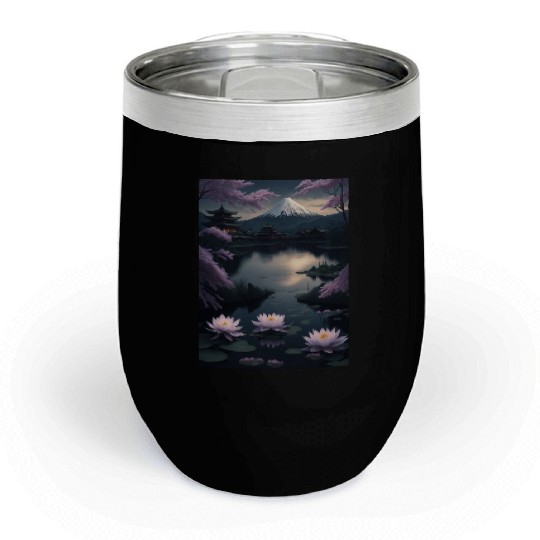 Asia Landscape by night Serene Mount Fuji Chill Wine Tumblers