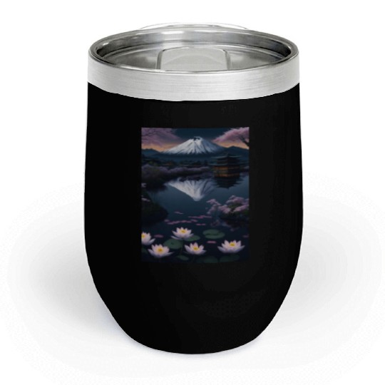 Asia Landscape by night Serene Mount Fuji Chill Wine Tumblers