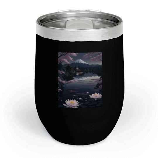 Asia Landscape by night Serene Mount Fuji Chill Wine Tumblers