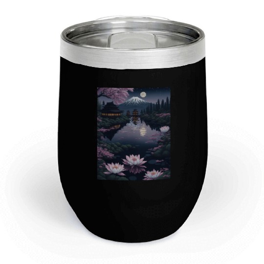Asia Landscape by night Serene Mount Fuji Chill Wine Tumblers