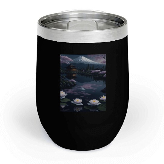 Asia Landscape by night Serene Mount Fuji Chill Wine Tumblers