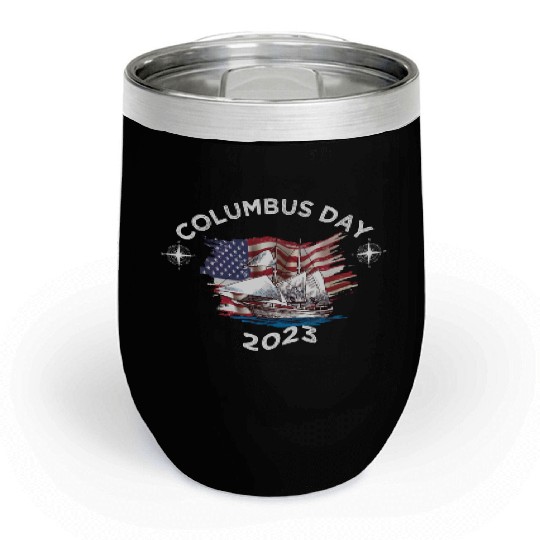 Exploring Columbus Day Compasses USA Flags Chill Wine Tumblers