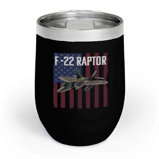 F 22 Raptor Aircraft USA Flag Chill Wine Tumblers