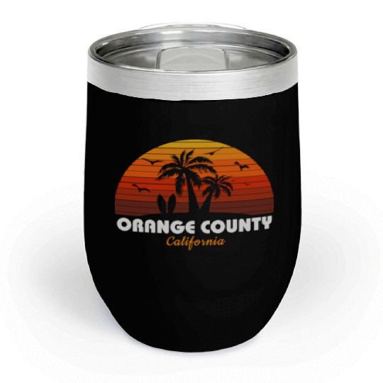 Retro Orange County California Sunset Cool Chill Wine Tumblers