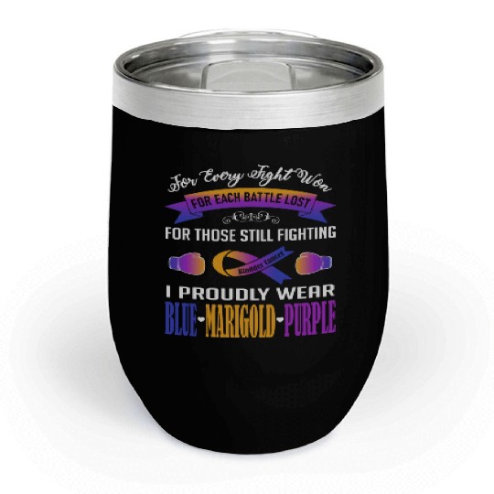 I Proudly Wear Blue Marigold Purple Bladder Cancer Chill Wine Tumblers