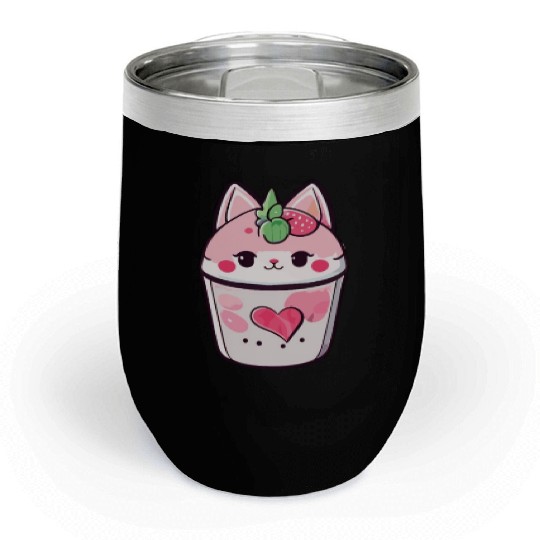 Cat Strawberry Milk Shake Kawaii Chill Wine Tumblers