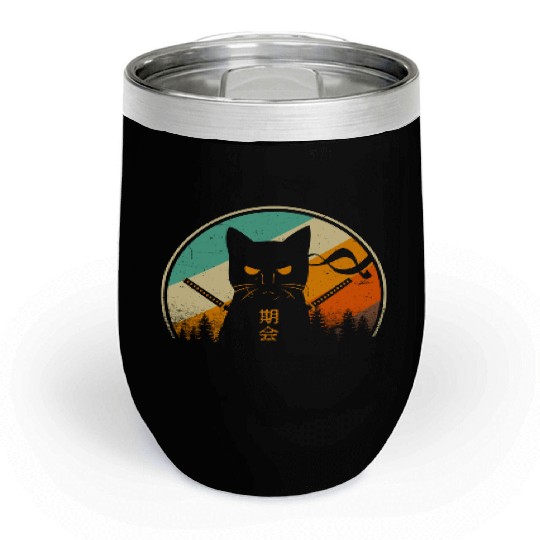 Vintage Japanese Cat Kawaii Retro Style Cat Kitten Chill Wine Tumblers