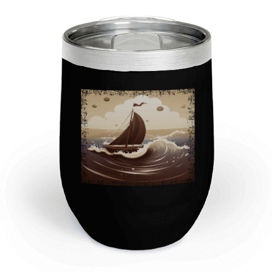 Chocolate Brown Dinghy on Rough Seas Chill Wine Tumblers