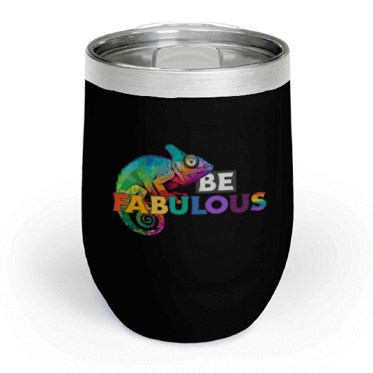 Be fabulous! with rainbow colored chameleon Chill Wine Tumblers