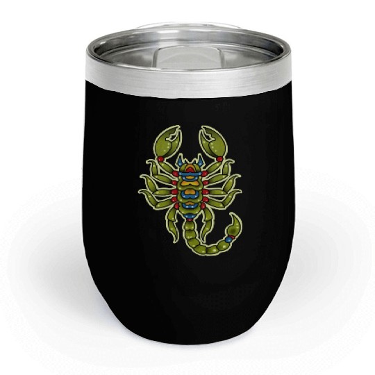 Neotraditional Scorpio In Green Chill Wine Tumblers