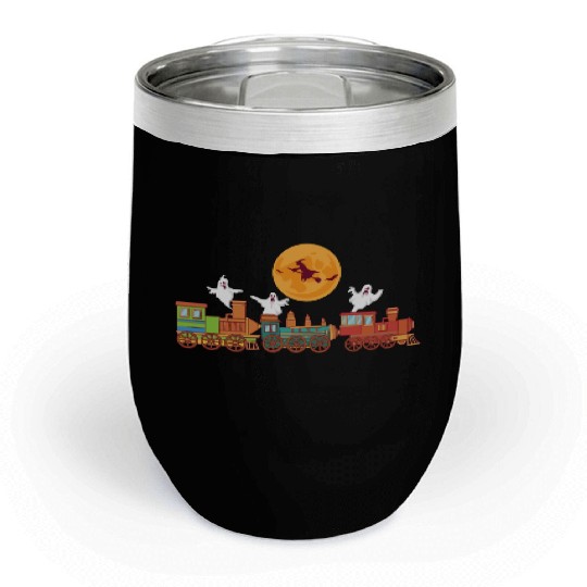 Spooky Ghost Train Boo Trick Or Treat Creepy Lazy Chill Wine Tumblers