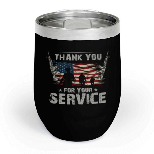Thank You For Your Service US Flag Veterans Day Chill Wine Tumblers