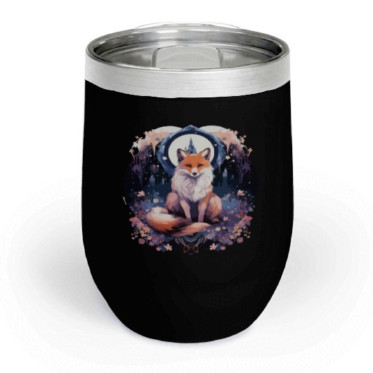 Celestial moon flower fox sitting tall Chill Wine Tumblers