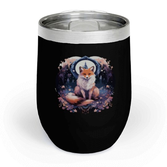 Celestial moon flower fox sitting tall Chill Wine Tumblers
