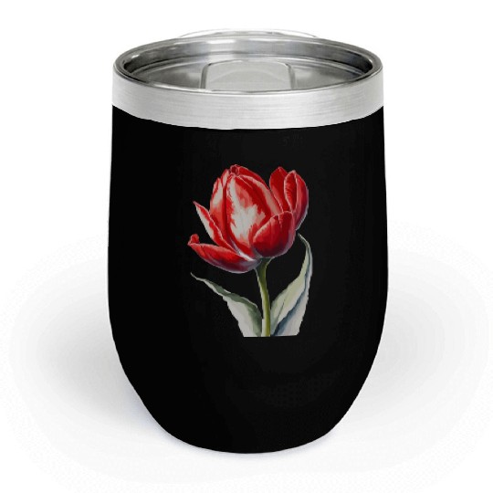 a red tulip flower Watercolor Chill Wine Tumblers