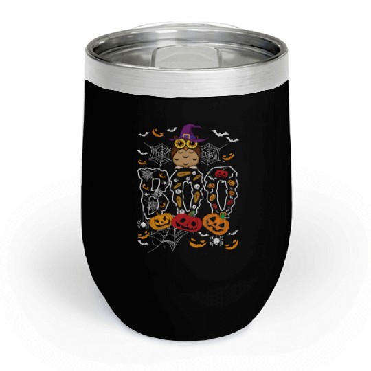 Boo Pumpkin Bat Funny Lazy Creepy Halloween Chill Wine Tumblers