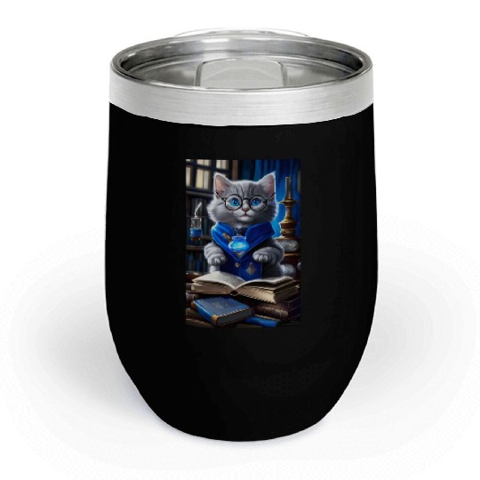 The Raven-claw Kitten Scholar: A Feline Journey. Chill Wine Tumblers